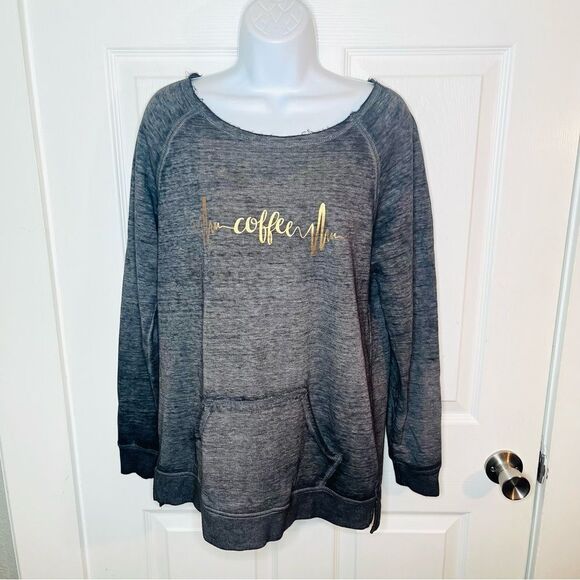 Zobha Heartbeat Metallic Coffee Graphic Gray Women's Sweatshirt Pouch Pocket L - Picture 3 of 11